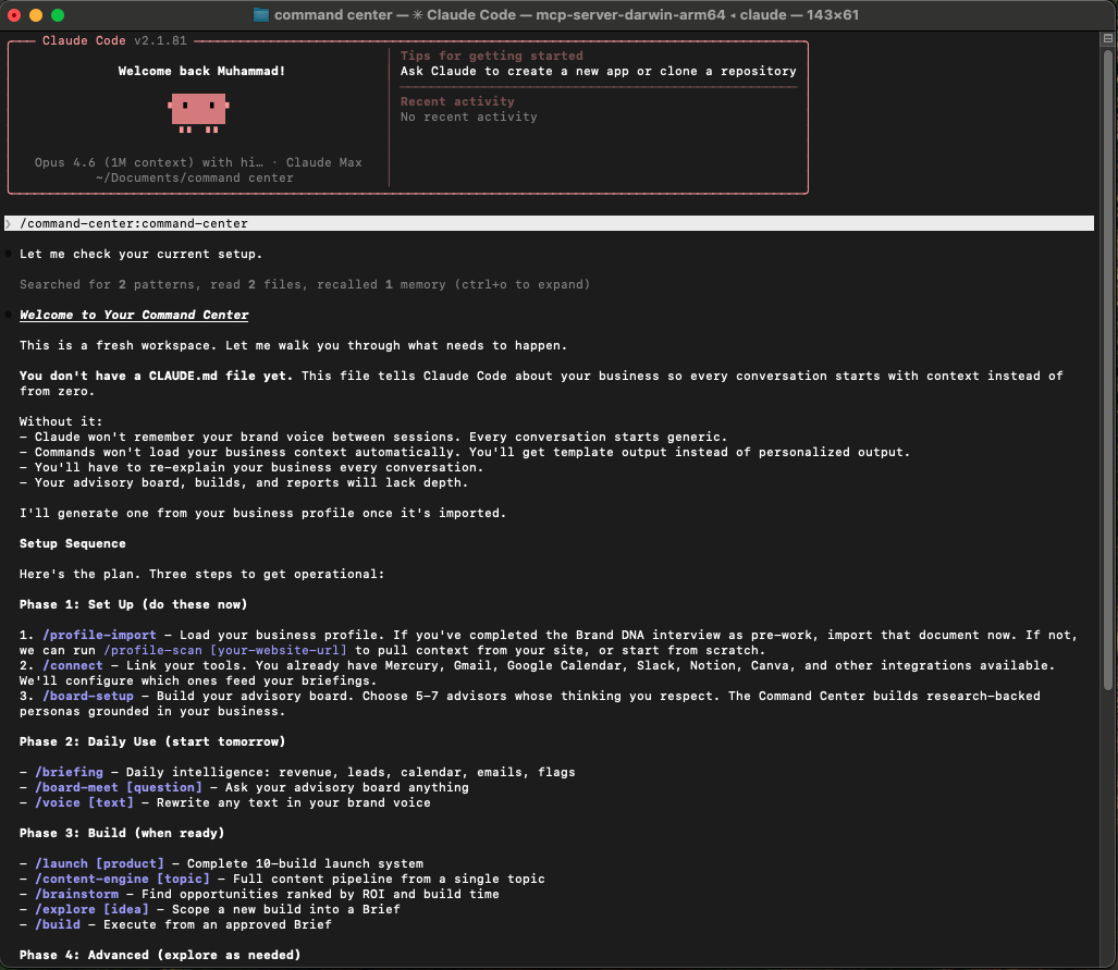 Command Center setup phases